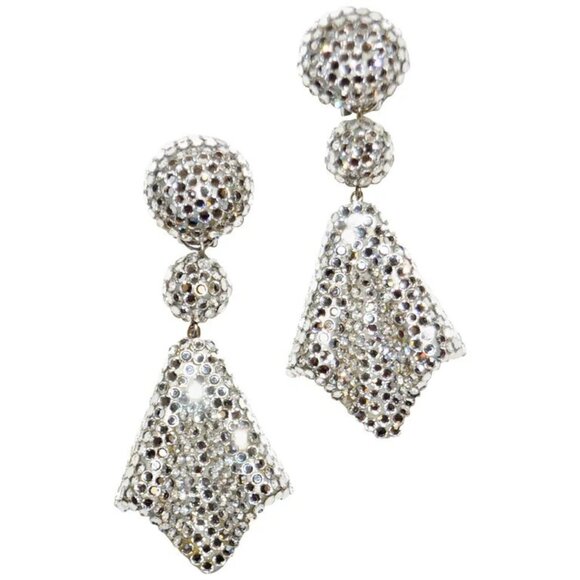 STUNNING VINTAGE RARE 1980s RICHARD KERR RHINESTONE DROP CLIP ON EARRINGS - Picture 1 of 8
